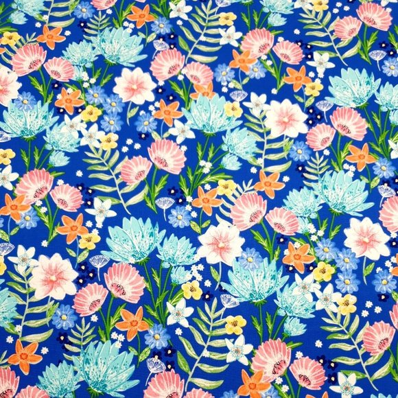 Watercolor Blue Floral Quilt Fat Quarter Fabric 100% Cotton 18" x 21" Min Cut - Picture 2 of 6
